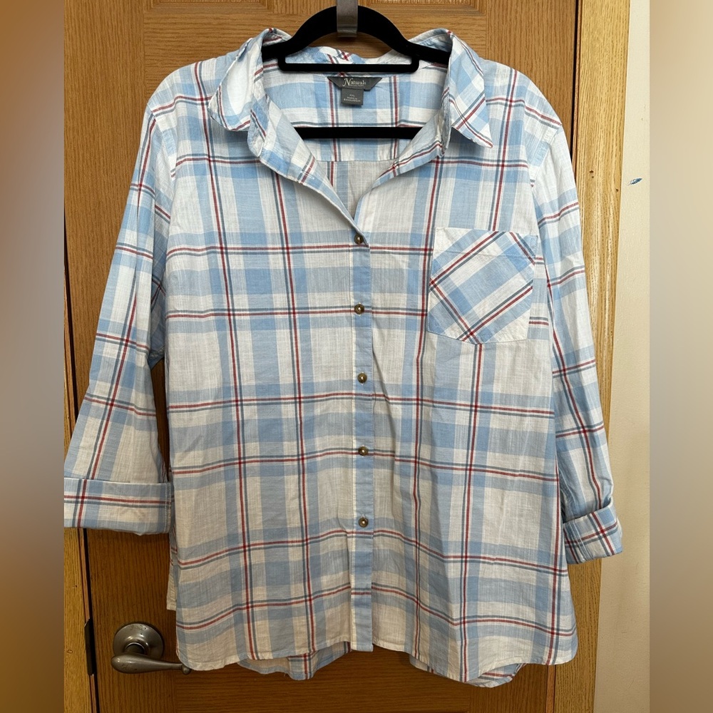 Women’s Natural Reflections Blue and Red Plaid Shirt Sz XXL - NWOT